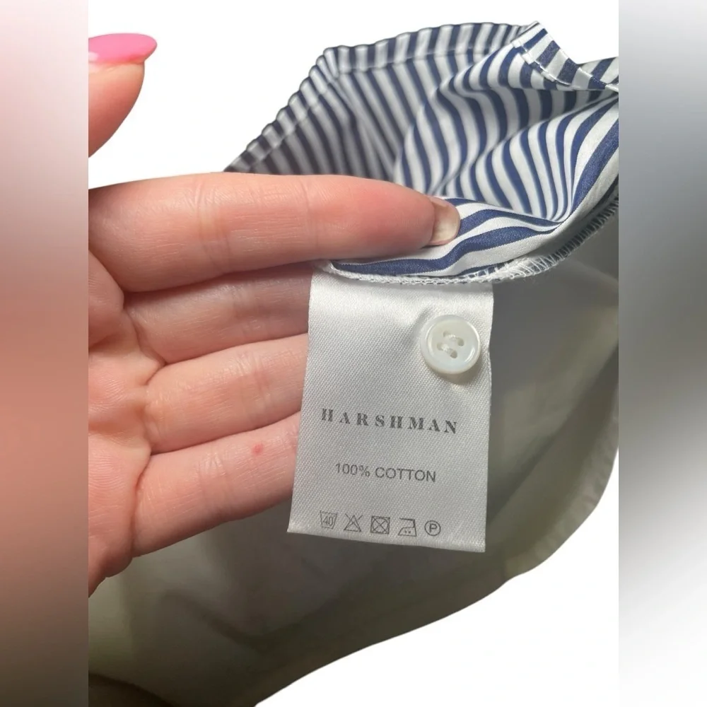 Harshman New NWT 100% Cotton Navy Stripe Agape Popover Blouse Medium - Picture 5 of 6